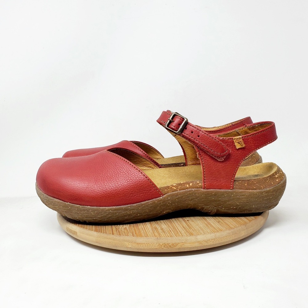 El Naturalista Mary Jane Clog Sandals Womens 41 Red Leather Wakatiwai 5703 Shoes